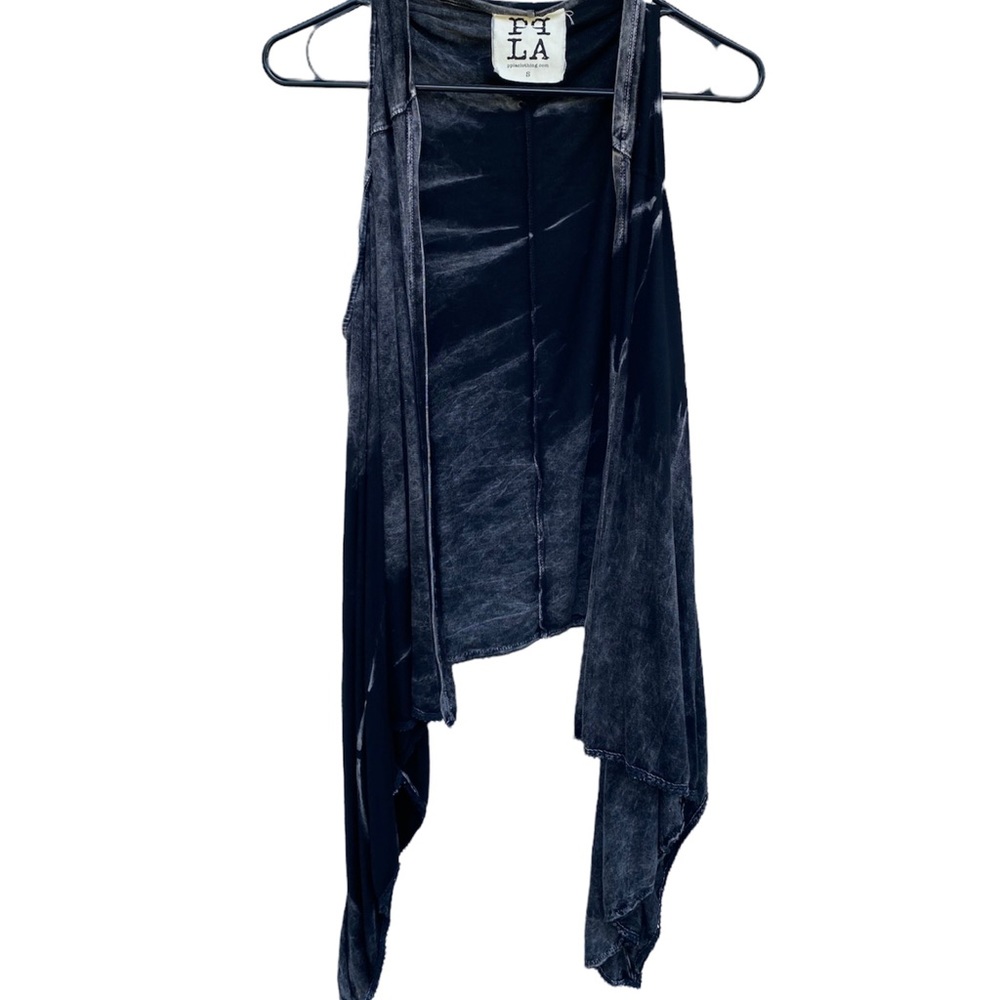 PPLA Black and White Tie-Dye Acid Wash Sleeveless Cardigan